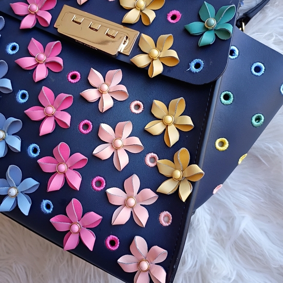 Zac Posen Blue Rainbow Floral Parisian Nights Eartha Top Handle Convertible Bag - Picture 2 of 16